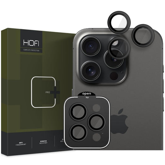 Achtercamera Beschermfolie HOFI CamRing PRO+ voor Apple iPhone 15 Pro Max / 15 Pro, Gehard Glas, Zwart
