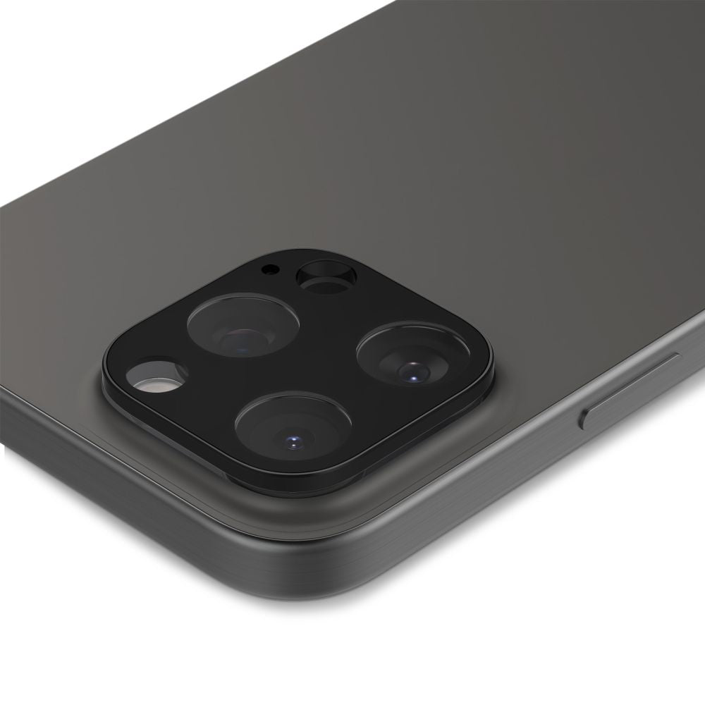 Spigen Optik Beschermfolie voor Achtercamera van Apple iPhone 15 Pro Max / 15 Pro, Glasbeschermd, Volledig gelijmd, Set 2 stuks, Zwart AGL05273 