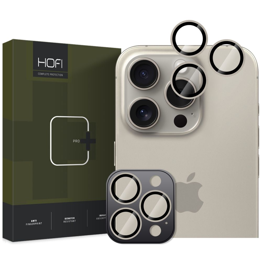 Beschermende camera achterkant film HOFI CamRing PRO+ voor Apple iPhone 16 Pro Max / 16 Pro, glas beschermd, grijs 