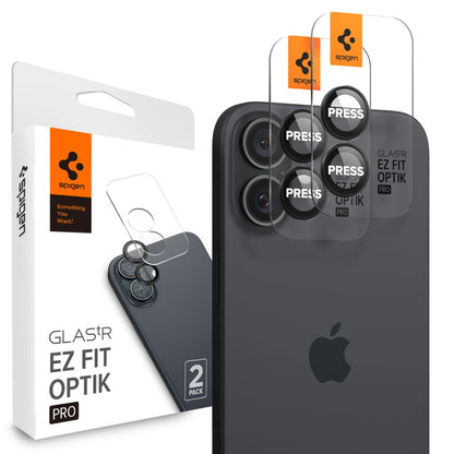 Spigen EZ FIT Beschermfolie voor Achtercamera voor Apple iPhone 16 Plus / 16, Glasbescherming, Set van 2 stuks, Zwart AGL07921 AGL07921