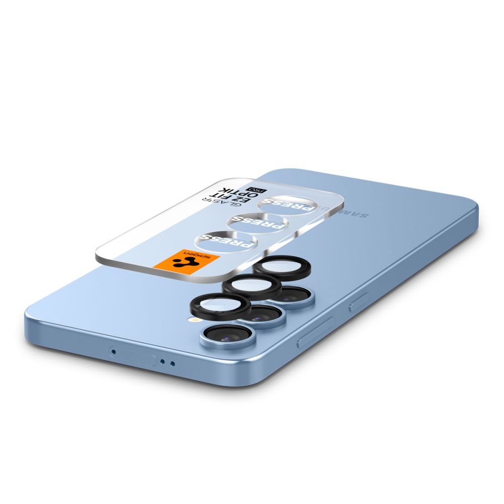 Beschermfolie Achtercamera Spigen GlastR EZ FIT Optik Pro HD voor Samsung Galaxy S25 S931, Gehard Glas, Set van 2 stuks, Zwart AGL09092