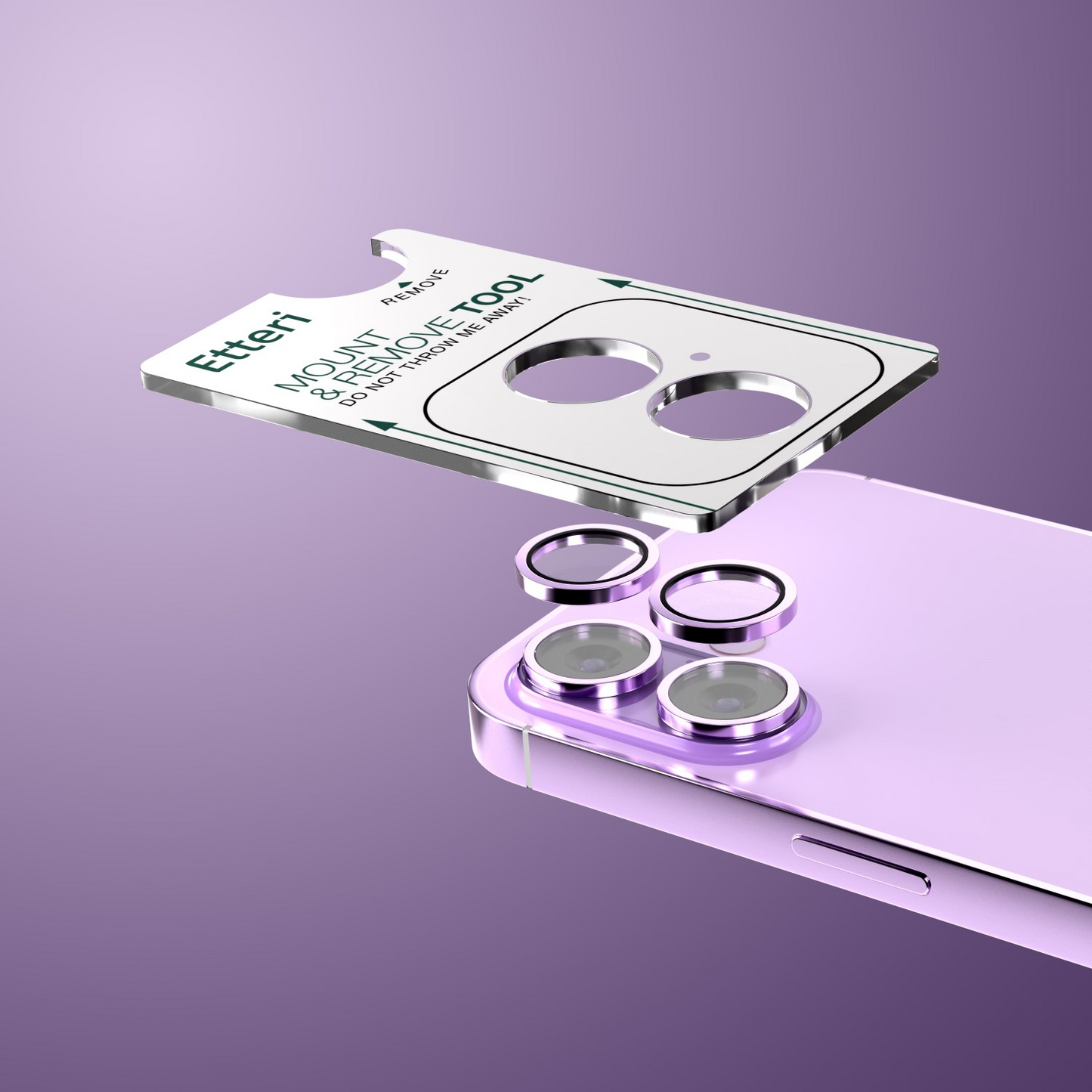 Achtercamera Beschermfolie Etteri voor Apple iPhone 17, Gehard Glas, Paars