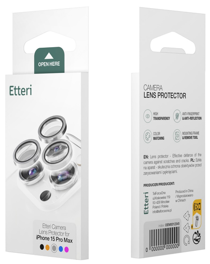 Achtercamera Beschermfolie Etteri voor Apple iPhone 17, Gehard Glas, Paars