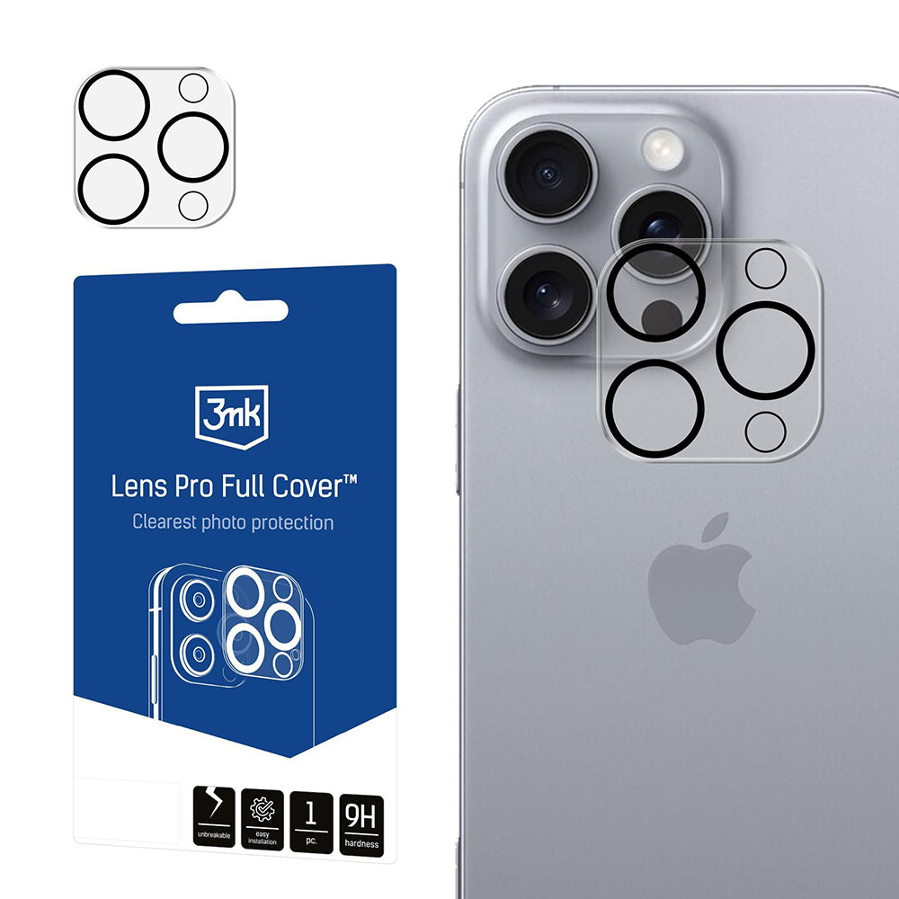 3MK Pro Full Cover Achtercamera Beschermfolie voor Apple iPhone 16 Pro Max / 16 Pro, Gehard Glas, Zwart