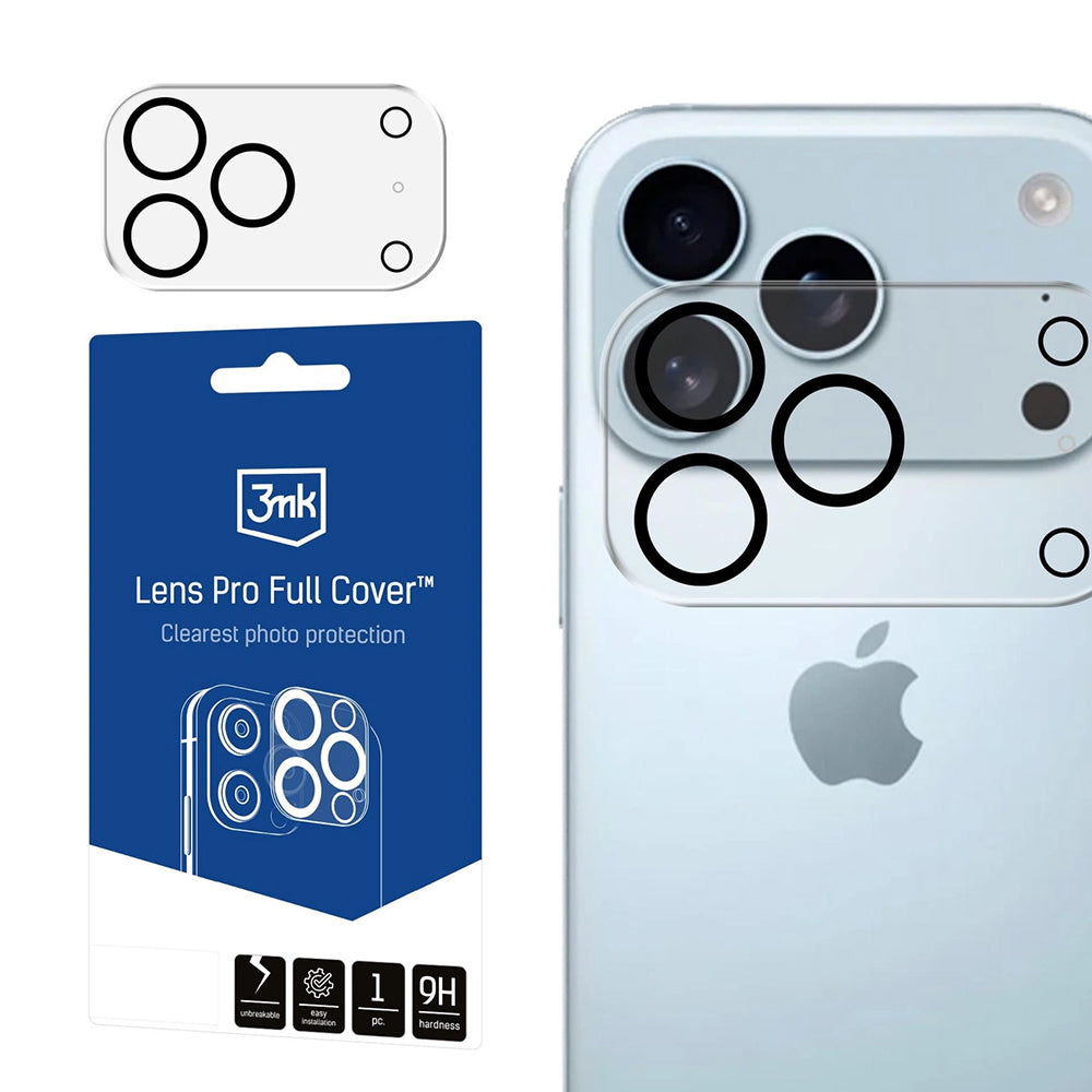 Beschermfolie Achtercamera 3MK Pro Full Cover voor Apple iPhone 17 Pro, Gehard Glas, Zwart