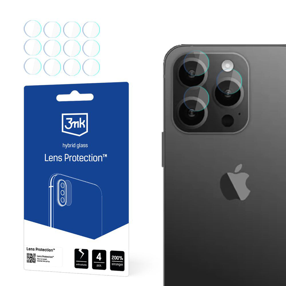 3MK Protection Achtercamera Beschermfolie voor Apple iPhone 15 Pro Max, Flexibel Glas, Set van 4 Stuks, Transparant