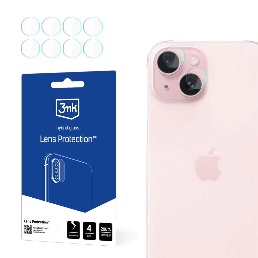 3MK Protection Achtercamera Beschermfolie voor Apple iPhone 15, Flexibel Glas, Set van 4 Stuks, Transparant