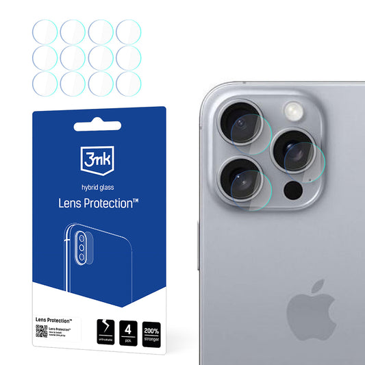 3MK Protection Achtercamera Beschermfolie voor Apple iPhone 16 Pro, Flexibel Glas, Set van 4 Stuks, Transparant