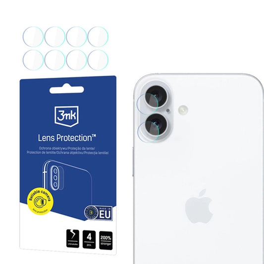 3MK Protection Achtercamera Beschermfolie voor Apple iPhone 16, Flexibel Glas, Set van 4 Stuks, Transparant