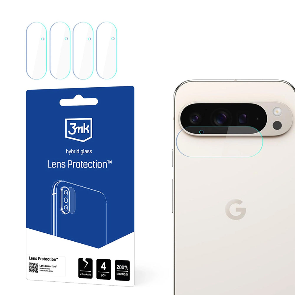 3MK Protection Achtercamera Beschermfolie voor Google Pixel 9 Pro XL, Flexibel Glas, Set van 4 Stuks, Transparant