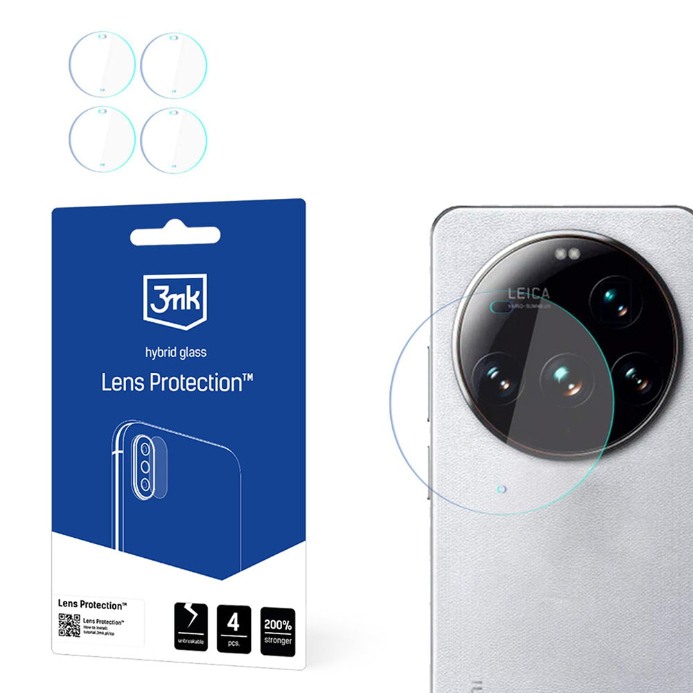 3MK Protection Achtercamera Beschermfolie voor Xiaomi 15 Ultra, Flexibel Glas, Set van 4 Stuks, Transparant