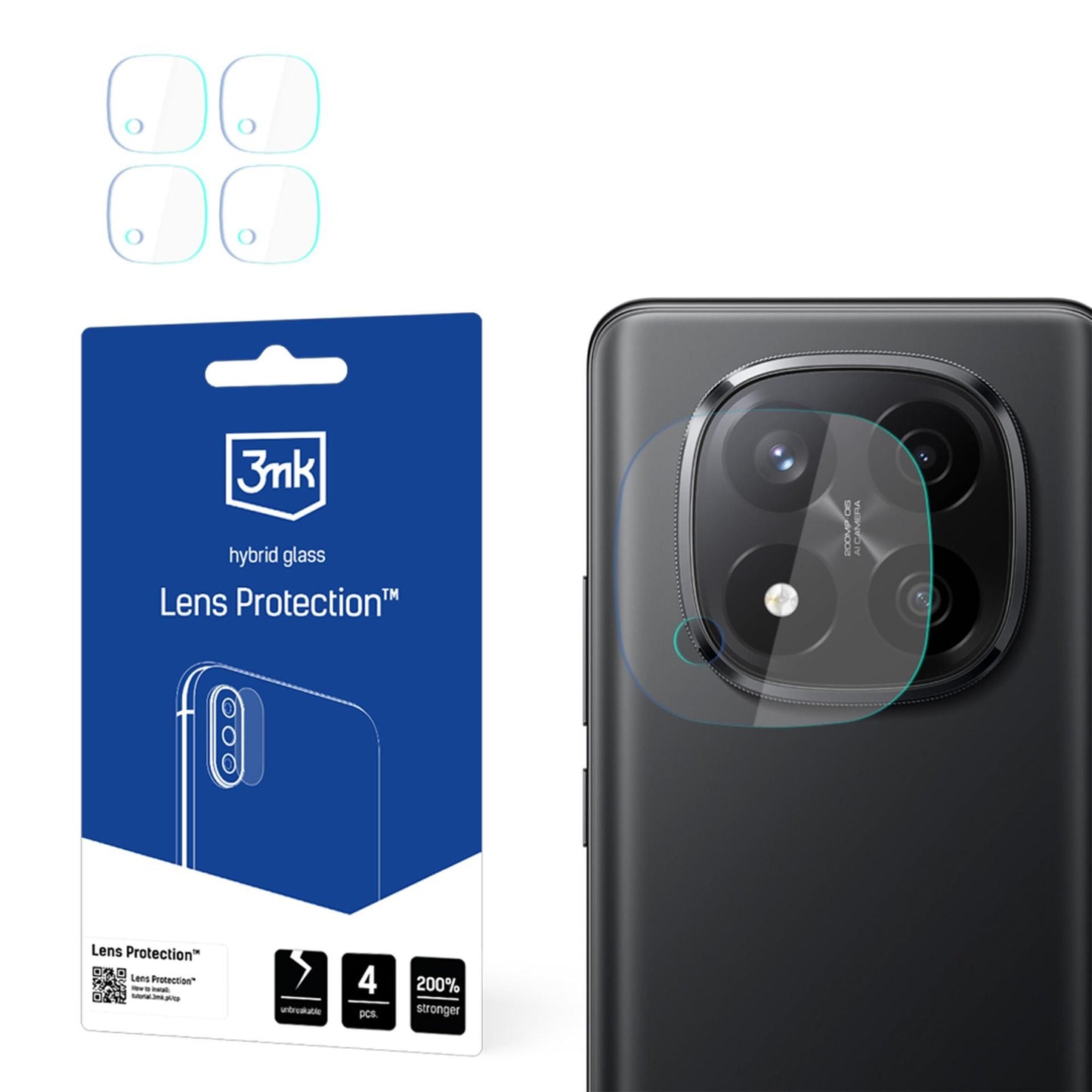 3MK Protection Achtercamera Beschermfolie voor Xiaomi Redmi Note 14 Pro+ 5G, Flexibel Glas, Set van 4 Stuks, Transparant