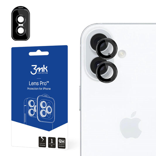 3MK Protection Pro Achtercamera Beschermfolie voor Apple iPhone 16 Plus / 16, Gehard Glas, Zwart