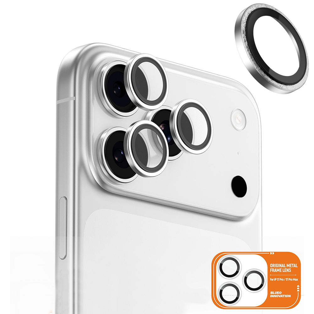 Beschermfolie Achtercamera Blueo Glitter Diamond Metal Frame voor Apple iPhone 17 Pro Max / 17 Pro, Gehard Glas, Zilverkleurig