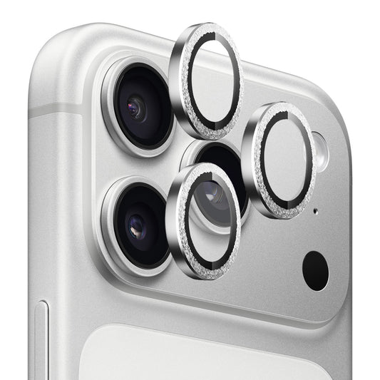 Blueo Metal Frame Glitter-beschermfolie voor de achtercamera van Apple iPhone 18 Pro / 18 Pro Max, gehard glas, zilverkleurig
