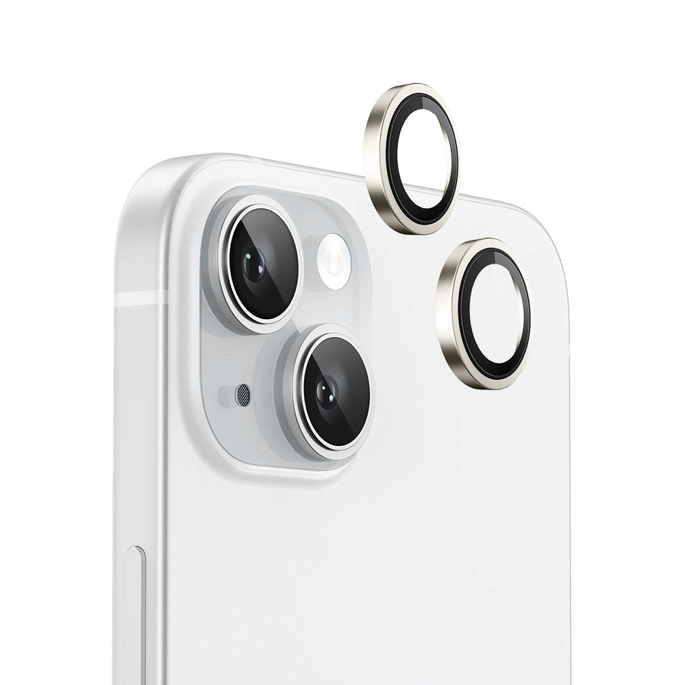 Beschermfolie Achtercamera Blueo Metal Frame voor Apple iPhone 15 Plus / 15, Gehard Glas, Geel