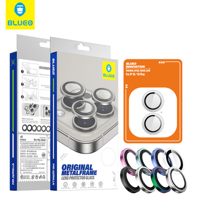 Beschermfolie Achtercamera Blueo Metal Frame voor Apple iPhone 15 Plus / 15, Gehard Glas, Geel