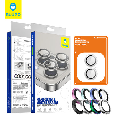 Blueo Metal Frame Achtercamera Beschermfolie voor Apple iPhone 16 Plus / 16, Gehard Glas, Transparant