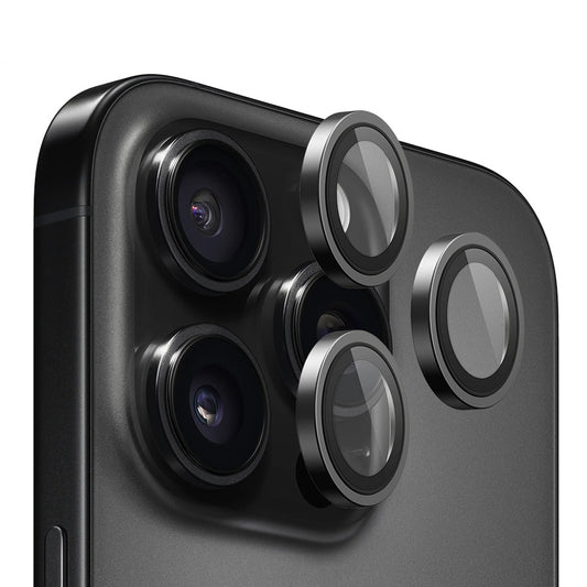 Blueo Metal Frame Achtercamera Beschermfolie voor Apple iPhone 16 Pro Max / 16 Pro, Gehard Glas, Zwart