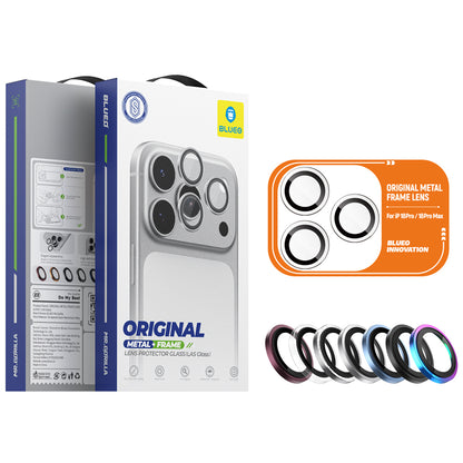 Blueo Metal Frame-beschermfolie voor de achtercamera van Apple iPhone 18 Pro / 18 Pro Max, gehard glas, zilverkleurig
