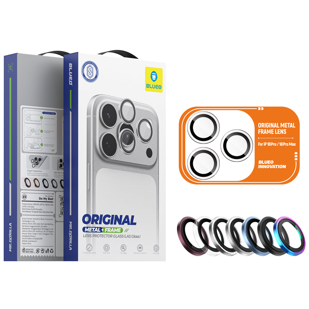 Blueo Metal Frame-beschermfolie voor de achtercamera van Apple iPhone 18 Pro / 18 Pro Max, gehard glas, transparant