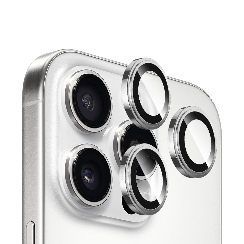 Blueo Sapphire Crystal Achtercamera Beschermfolie voor Apple iPhone 16 Pro Max / 16 Pro, Gehard Glas, Zilver