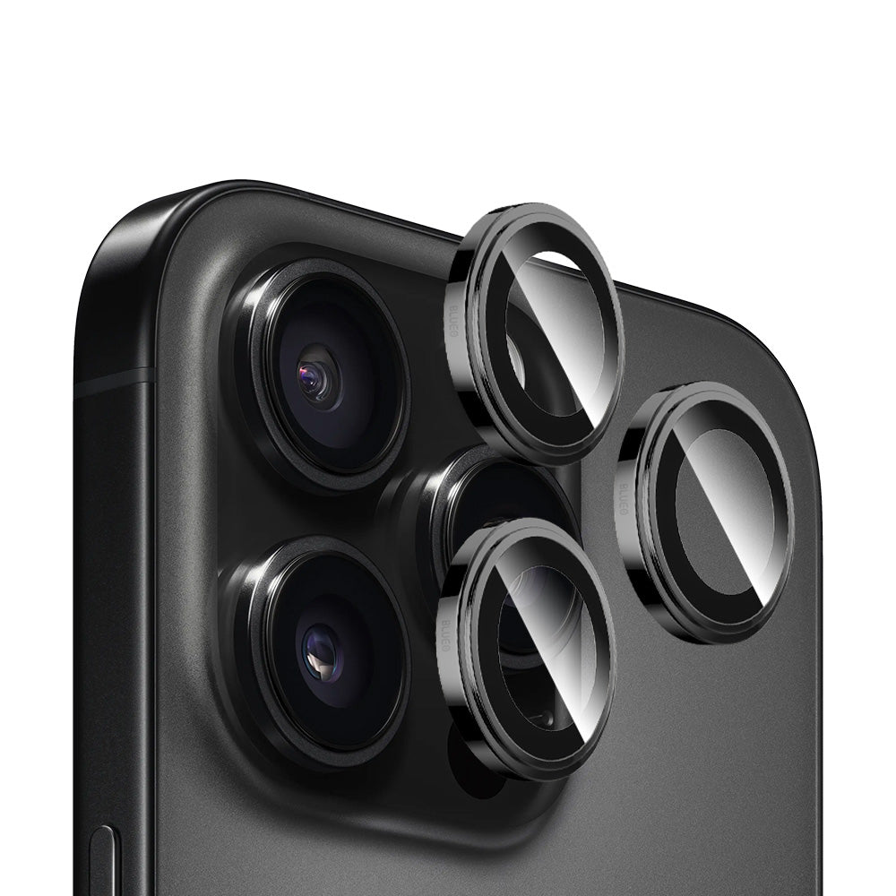 Blueo Sapphire Crystal Achtercamera Beschermfolie voor Apple iPhone 16 Pro Max / 16 Pro, Gehard Glas, Zwart