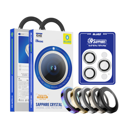 Blueo Sapphire Crystal Achtercamera Beschermfolie voor Apple iPhone 16 Pro Max / 16 Pro, Gehard Glas, Zwart