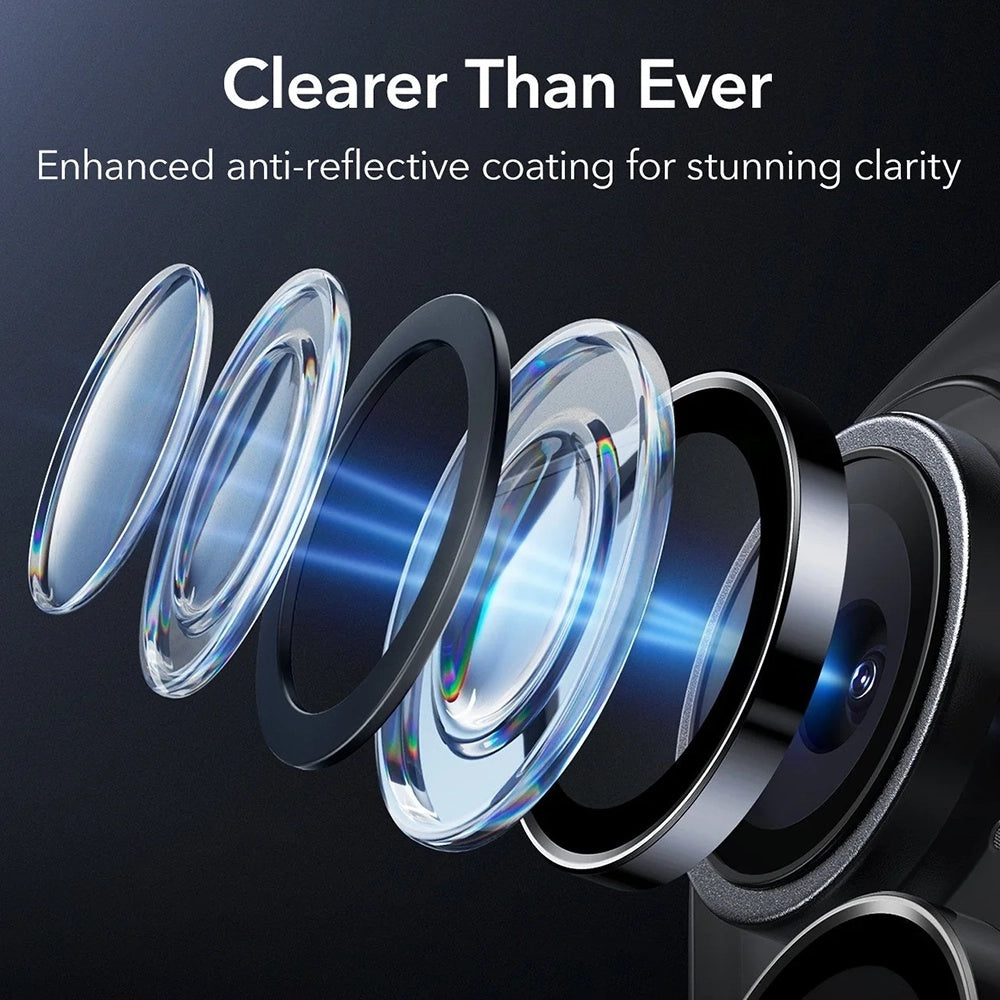 Beschermfolie Achtercamera ESR Armorite voor Apple iPhone 17 / 16 Plus / 16, Gehard Glas, Set van 2 stuks, Zwart