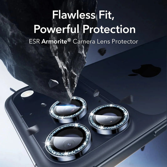 Beschermfolie Achtercamera ESR Glitter Diamond Armorite voor Apple iPhone 17 Pro Max / 17 Pro, Gehard Glas, Volledige Lijm, Blauw