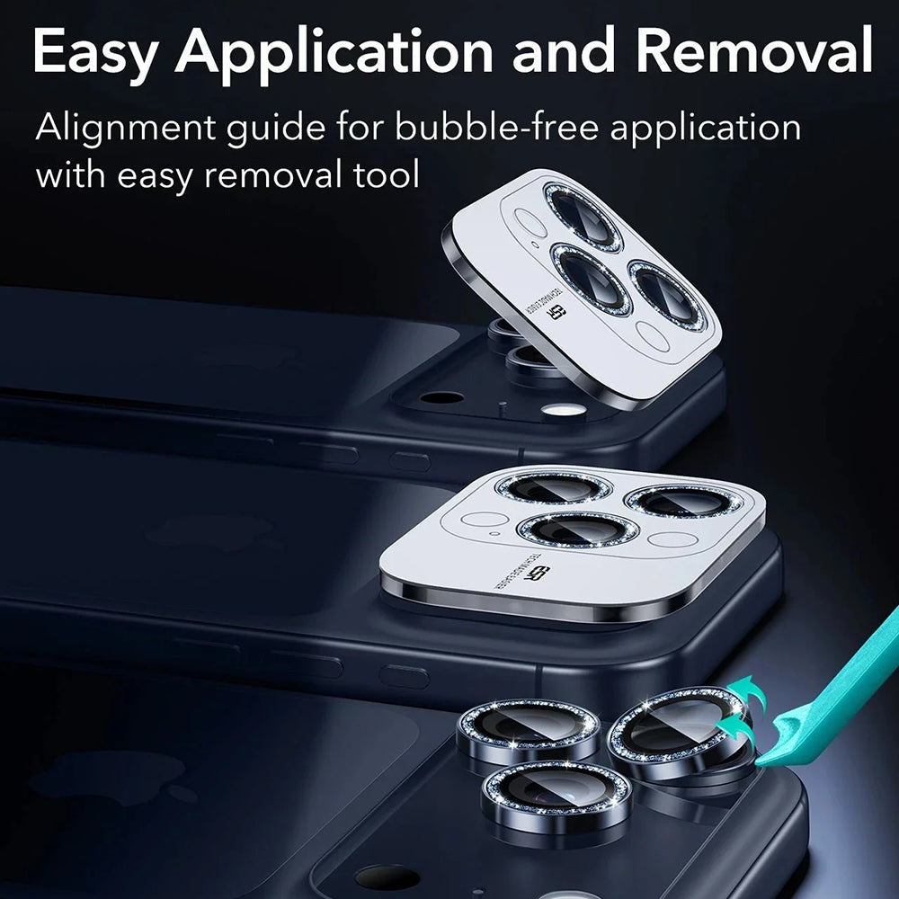 ESR Glitter Diamond Armorite Rear Camera Protector for Apple iPhone 17 Pro Max / 17 Pro, Tempered Glass, Full Glue, Blue