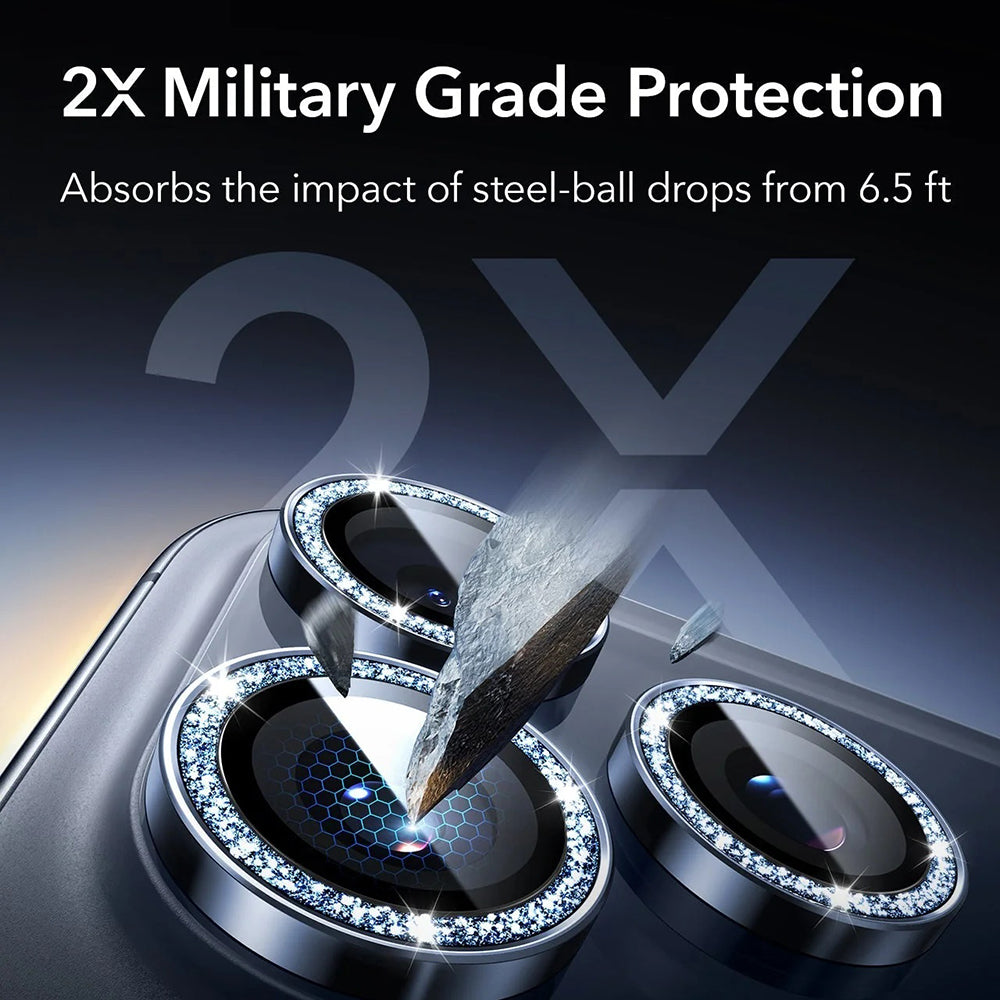 ESR Glitter Diamond Armorite Rear Camera Protector for Apple iPhone 17 Pro Max / 17 Pro, Tempered Glass, Full Glue, Blue