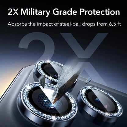 ESR Glitter Diamond Armorite Rear Camera Protector for Apple iPhone 17 Pro Max / 17 Pro, Tempered Glass, Full Glue, Blue