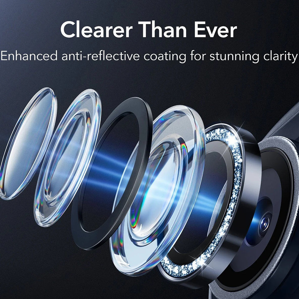 ESR Glitter Diamond Armorite Rear Camera Protector for Apple iPhone 17 Pro Max / 17 Pro, Tempered Glass, Full Glue, Blue