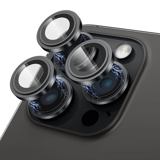 Lito S+ Achtercamera Beschermfolie voor Apple iPhone 15 Pro Max / 15 Pro, Gehard Glas, Zwart