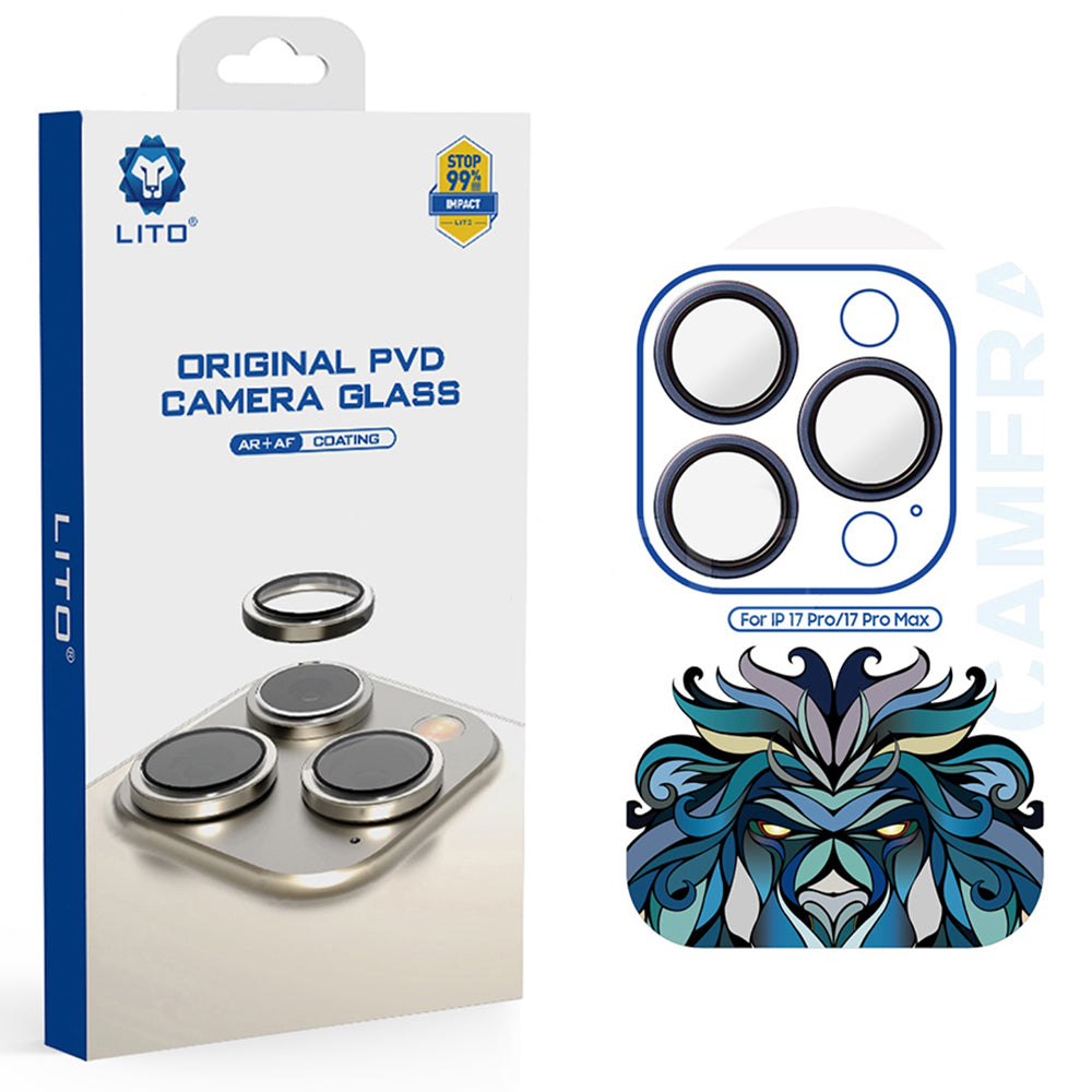 Beschermfolie Achtercamera Lito Titanium AR voor Apple iPhone 17 Pro Max / 17 Pro, Gehard Glas, Marineblauw