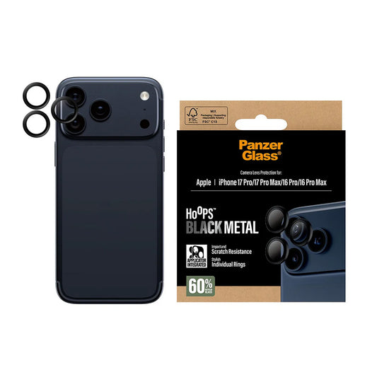 Beschermfolie PanzerGlass Hoops voor Apple iPhone 17 Pro Max / 17 Pro / 16 Pro Max / 16 Pro, Gehard Glas, Zwart