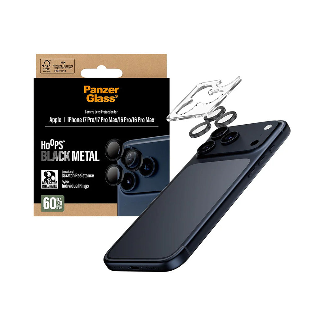 PanzerGlass Hoops Rear Camera Protection Film for Apple iPhone 17 Pro Max / 17 Pro / 16 Pro Max / 16 Pro, Tempered Glass, Black