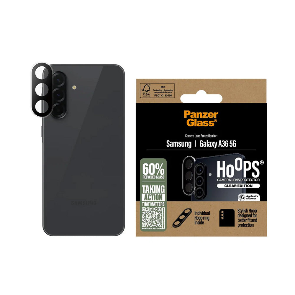 Beschermfolie PanzerGlass Hoops voor de achtercamera van Samsung Galaxy A36 A366, Gehard Glas, Transparant