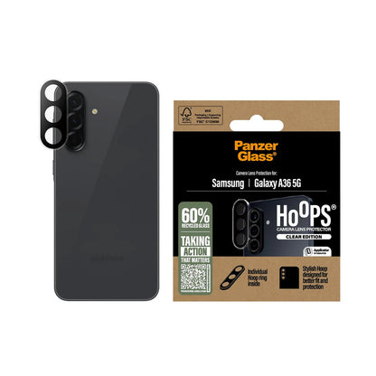 Beschermfolie PanzerGlass Hoops voor de achtercamera van Samsung Galaxy A36 A366, Gehard Glas, Transparant