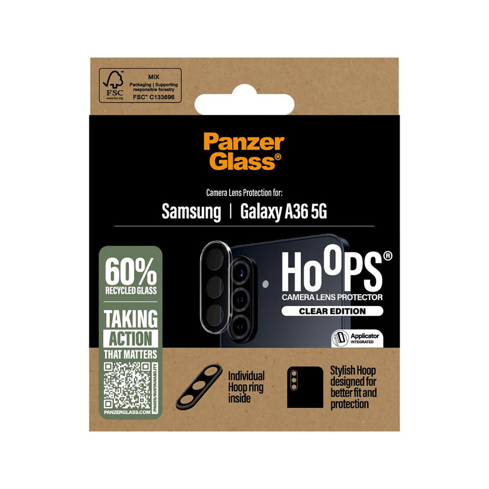 Beschermfolie PanzerGlass Hoops voor de achtercamera van Samsung Galaxy A36 A366, Gehard Glas, Transparant
