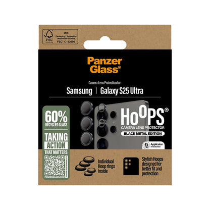 Beschermfolie PanzerGlass Hoops voor de achtercamera van Samsung Galaxy S25 Ultra S938, Gehard Glas, Zwart