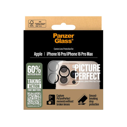 Beschermfolie Achtercamera PanzerGlass PicturePerfect voor Apple iPhone 16 Pro Max / 16 Pro, Gehard Glas, Transparant