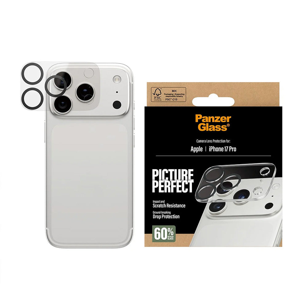Beschermfolie Achtercamera PanzerGlass PicturePerfect voor Apple iPhone 17 Pro, Gehard Glas, Transparant
