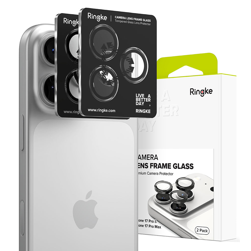 Beschermfolie Ringke Achtercamera voor Apple iPhone 17 Pro Max / 17 Pro, Gehard Glas, Zwart