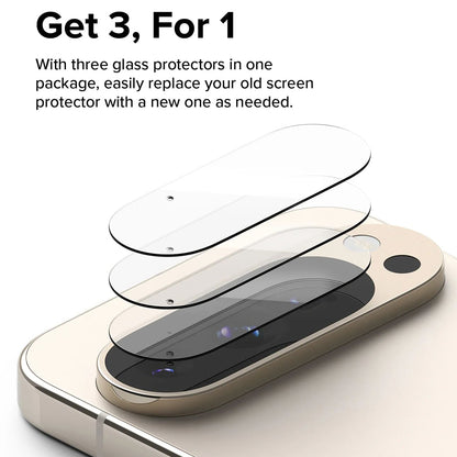 Ringke Achtercamera Beschermfolie voor Google Pixel 9 Pro, Gehard Glas, Set van 3 Stuks, Transparant