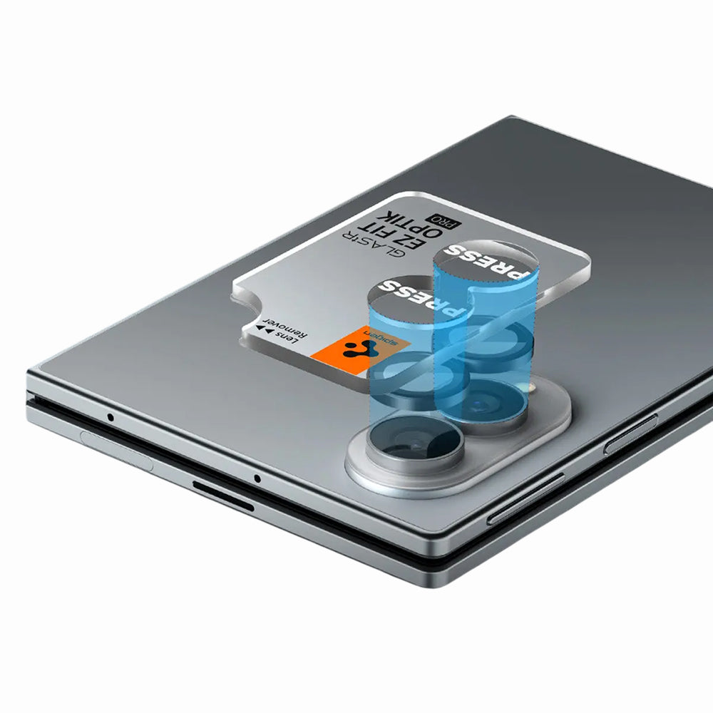Beschermfolie Achtercamera Spigen GlastR EZ FIT Optik Pro HD voor Samsung Galaxy Z Fold8 F971, Gehard Glas, Set van 2 stuks, Zwart AGL11944