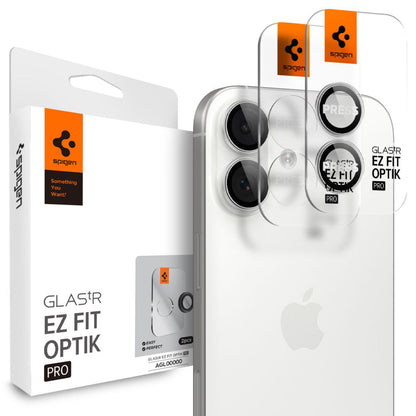 Beschermfolie Achtercamera Spigen GlastR EZ FIT Optik Pro voor Apple iPhone 17 / 16 Plus / 16, Gehard Glas, Set van 2 stuks, Zilverkleurig