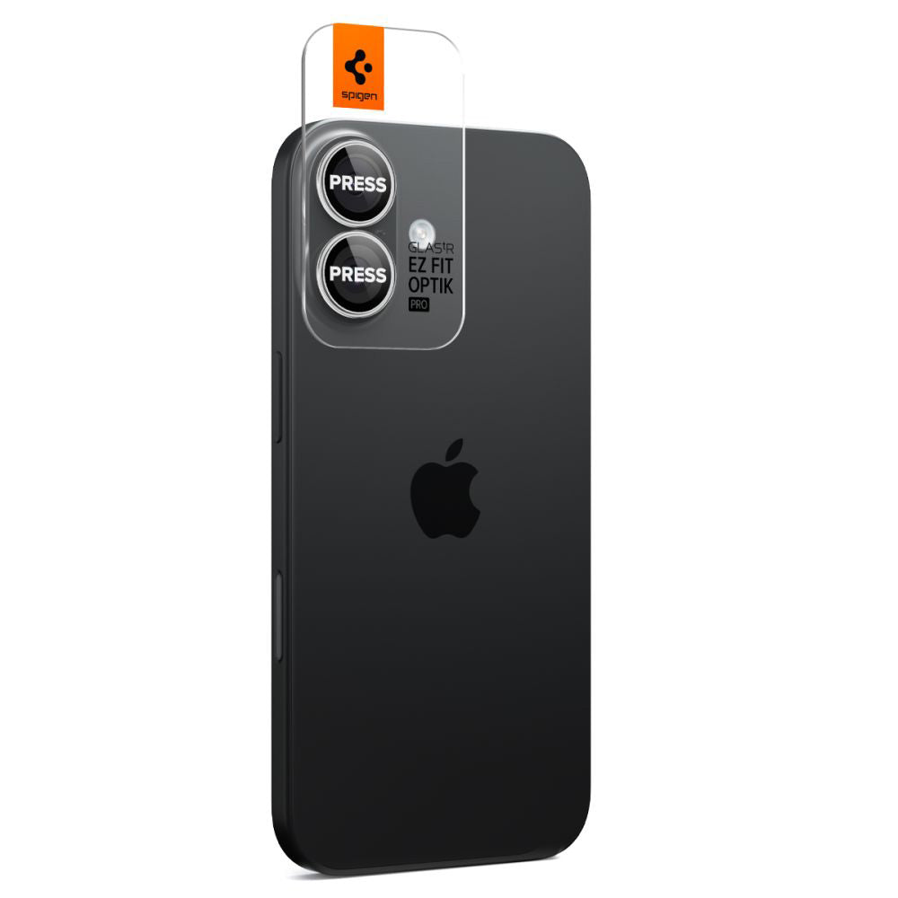 Beschermfolie Achtercamera Spigen GlastR EZ FIT Optik Pro voor Apple iPhone 17 / 16 Plus / 16, Gehard Glas, Set van 2 stuks, Zilverkleurig