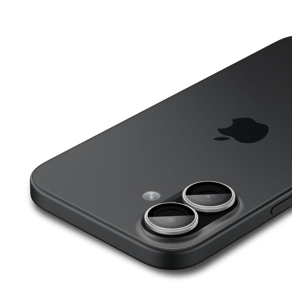 Beschermfolie Achtercamera Spigen GlastR EZ FIT Optik Pro voor Apple iPhone 17 / 16 Plus / 16, Gehard Glas, Set van 2 stuks, Zilverkleurig